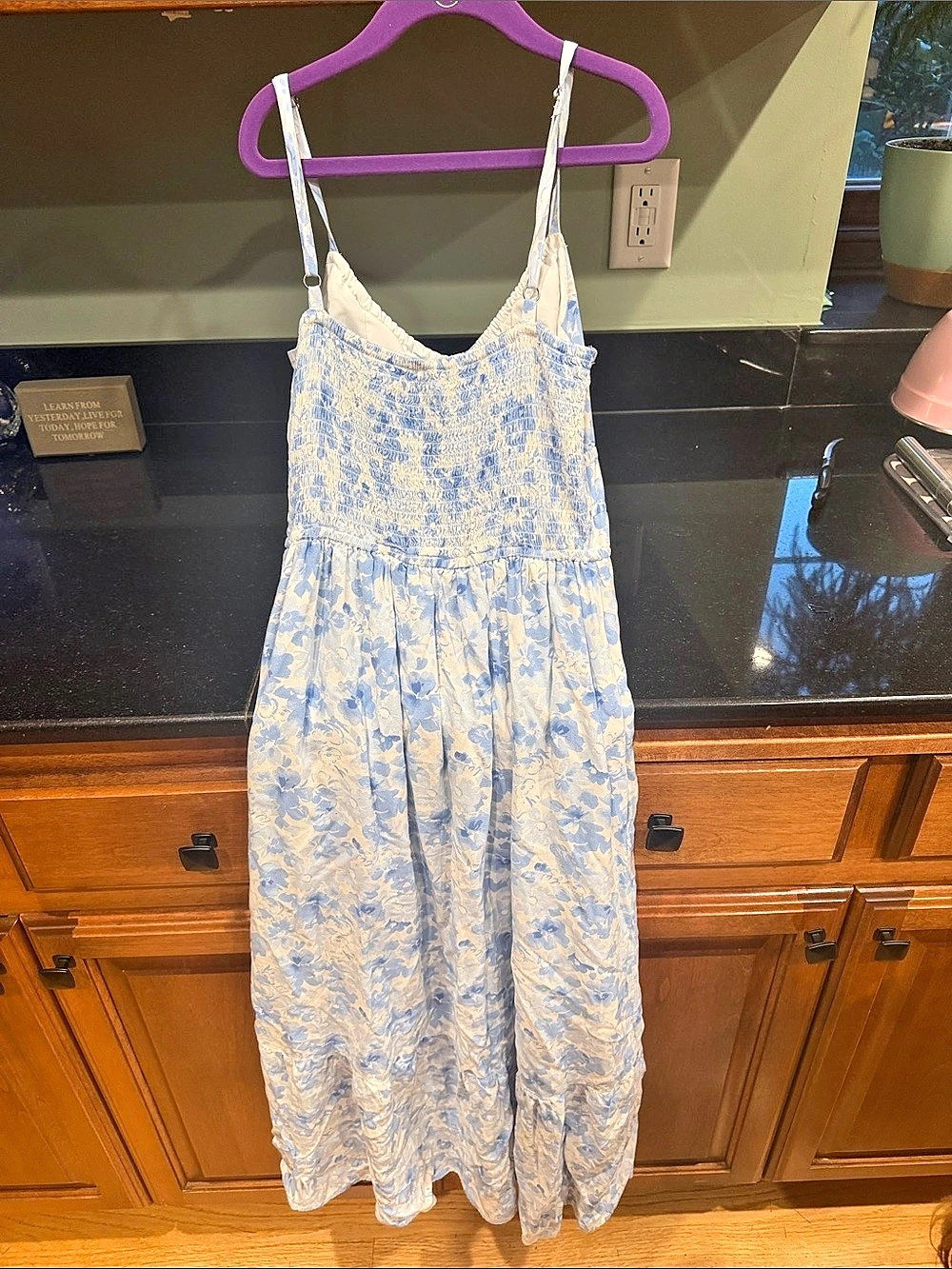 Hollister Blue Floral Side-Smocked Midi Dress Blue & White Floral Maxi Dress